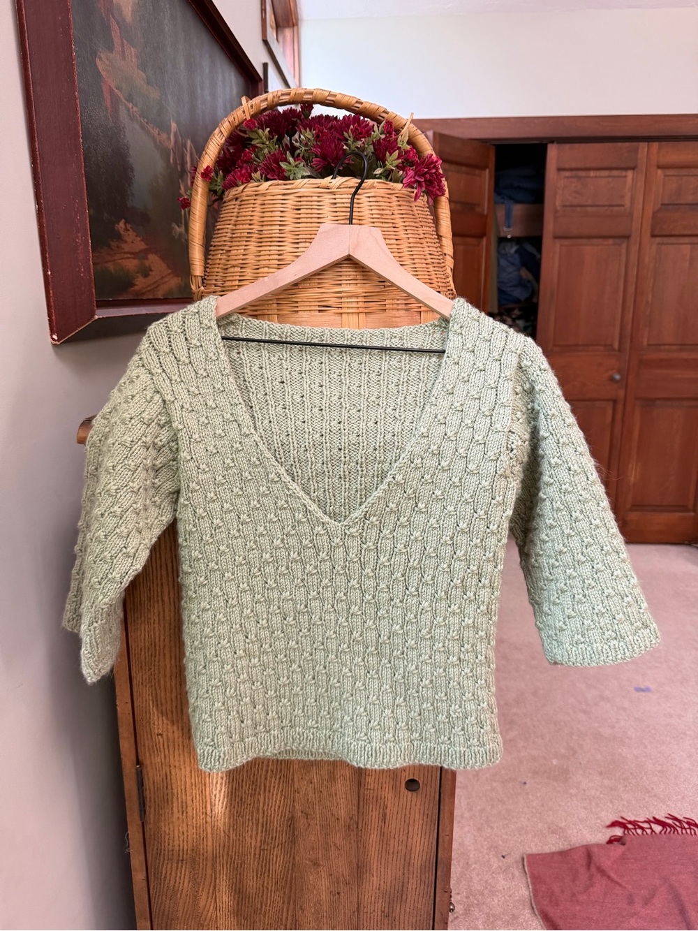 Light Sage V-Neck Knit Sweater — Women's Casual Pullover
